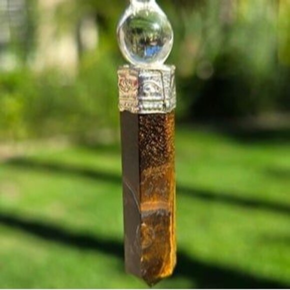 Sphere Tiger's Eye Crystal Point Pendant - Picture 3 of 4